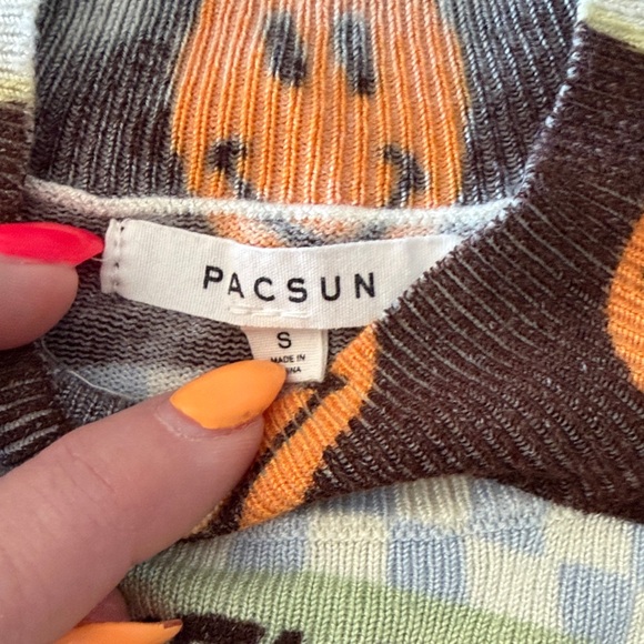PacSun Brown and Cream Graphic Turtleneck Sweater Small - Picture 3 of 8